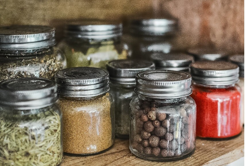 Herbs and Spices in small mason jars